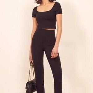 Reformation 'Marion' Black Ribbed Cap Sleeve Top, Size L